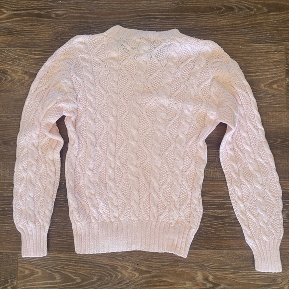 Women Large Pink Hand Cable Knit Sweater 100 Percent Natural Fibers AMAZONIAS - Picture 3 of 5